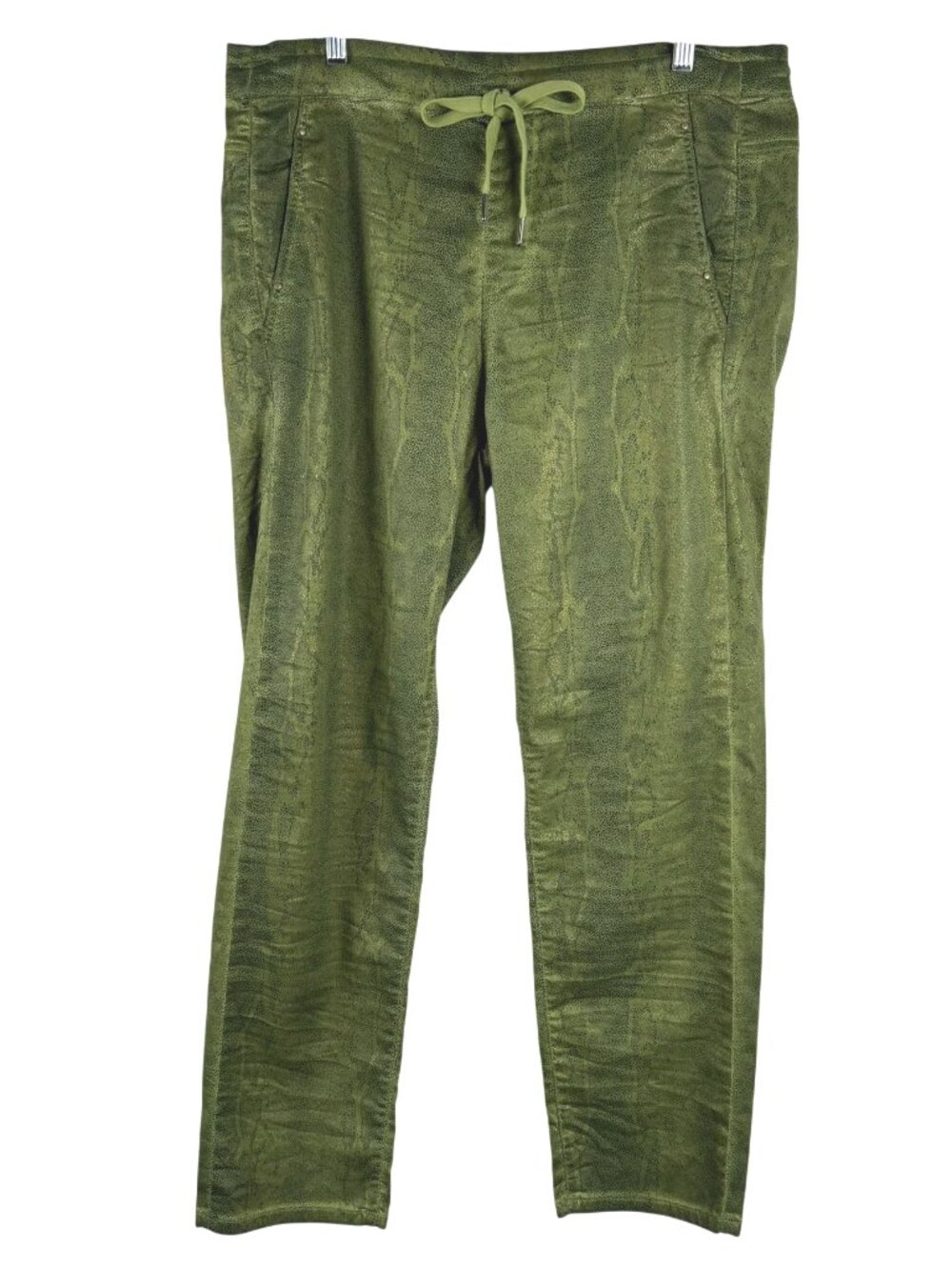 Alembika Fearless Iconic Stretch Jeans Pants Size 6 Green Leopard NWT PT-2840